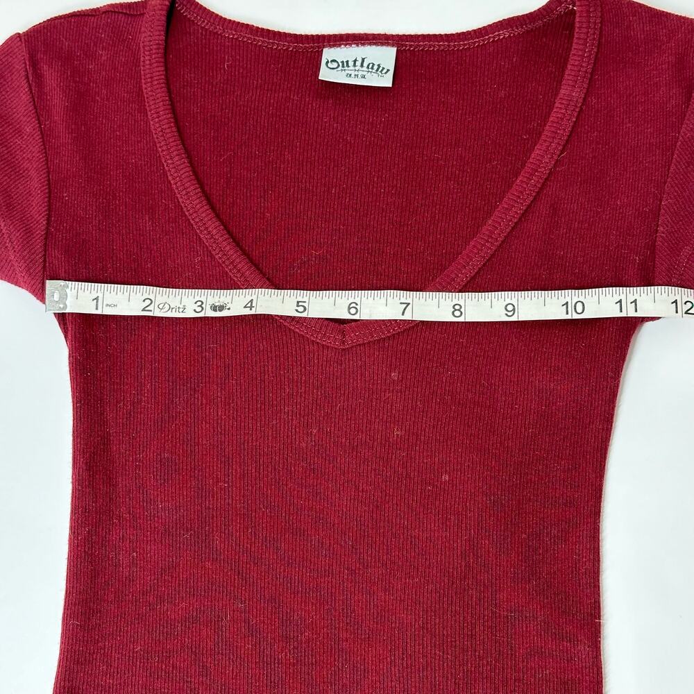 OUTLAW Dark Red Ribbed Basic T-shirt Small - Picture 5 of 6